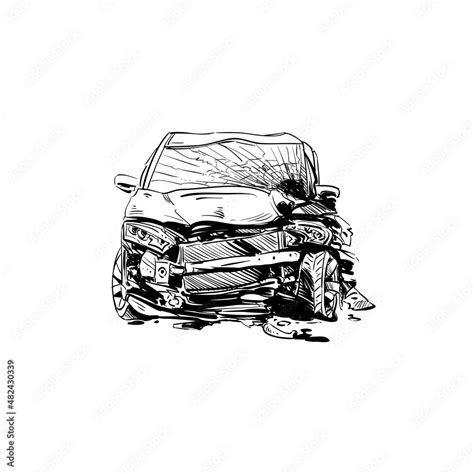 Car crash hand drawn illustration. Auto accident sketch, vector design ...