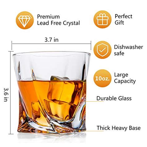 LIGHTEN LIFE Whiskey Glass Set 4,Crystal Bourbon Glasses Set in Gift Box,Non-Lead 10 oz Old ...