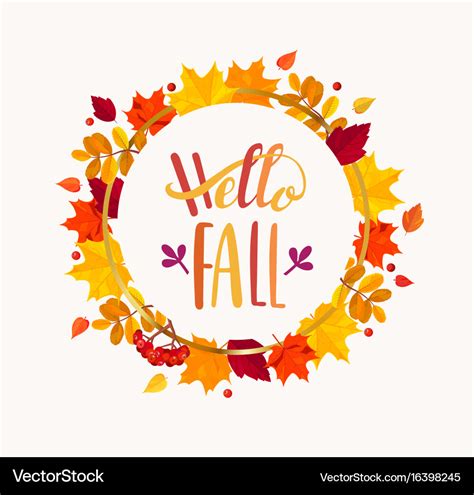 Hello fall lettering in frame from autumn leaves Vector Image