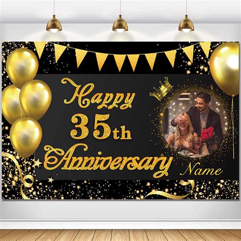 Amazon.com: Custom Happy 35th Anniversary Decorations Supplies,35th Birthday Decorations Banner ...