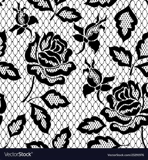 Black seamless lace pattern with rose on Vector Image