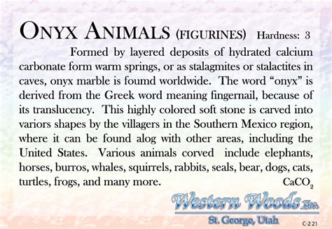 Onyx Animals Description Card - Western Woods Inc