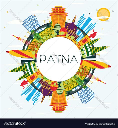 Patna india city skyline with color buildings Vector Image