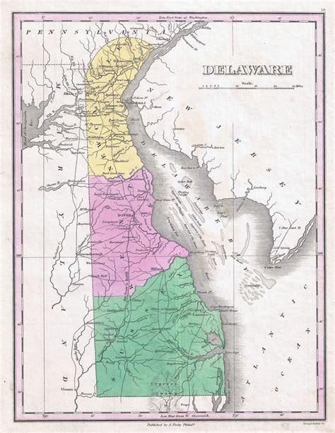 Large detailed old administrative map of Delaware state with roads and ...