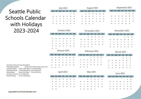 Seattle Public Schools Calendar with Holidays 2023-2024