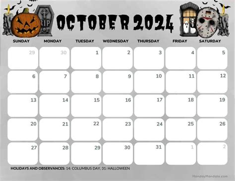 October Calendar 2024 Halloween Printable Pdf - Mitzi Geralda