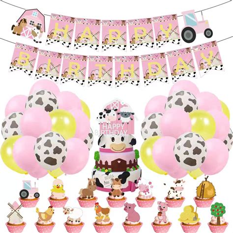 Buy Farm Animals Party Decorations Cow Happy Birthday Banner Farm ...