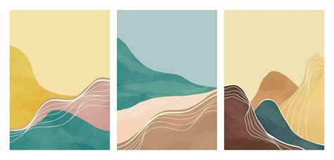 Set of Mountain landscape illustration. creative minimalist hand painted illustrations of Mid ...