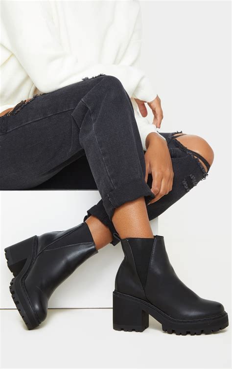 Black Wide Fit Cleated Chunky Chelsea Boot | PrettyLittleThing