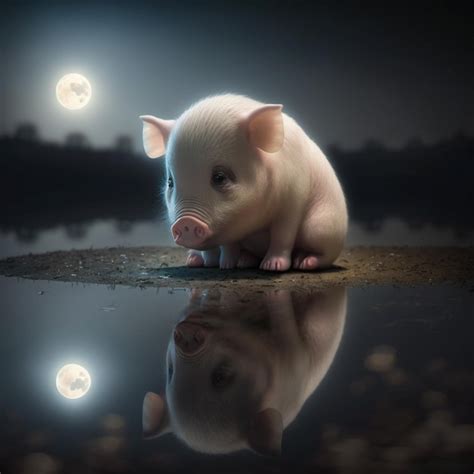 Premium Photo | Cute pig in the moon