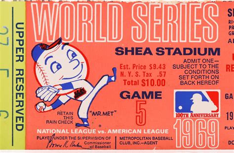 1969 World Series Tickets - Mets History