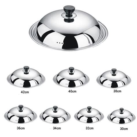 Stainless Steel Pan Lid Size 32 42cm Wok Cap Universal Kitchen Cookware ...