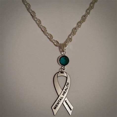 Mental Health Necklace Awareness Ribbon silver plated link