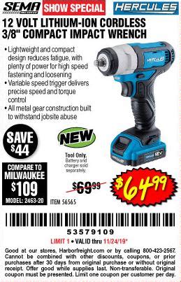 Hercules 12v Compact 3/8” Drive Impact Wrench Spotted - Tool Craze
