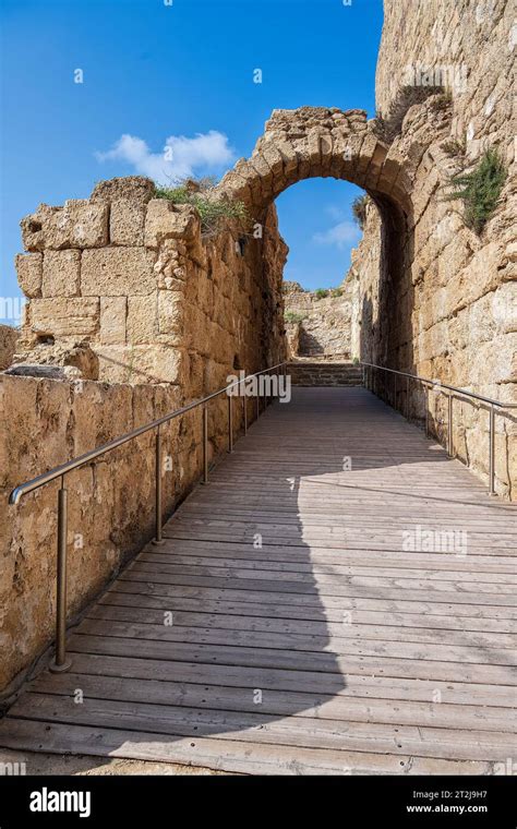 Caesarea, Israel - August 16, 2023: Entrance of the Amphitheater in Caesarea Maritima National ...