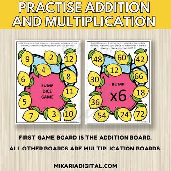 Lemonade Multiplication Bump Game Math Dice by Mikaria Digital | TPT