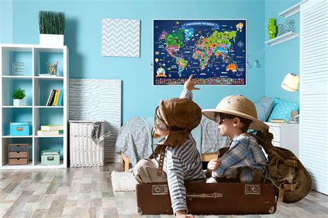 World Map Poster for Children | Large Illustrated Wall Map Poster for Kids | Laminated World Map ...