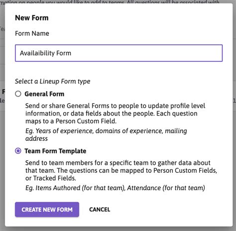 Creating a Team Form – lineup