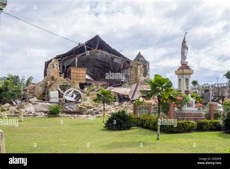 Ruins of the heritage church of Loboc in Bohol caused by a devastating earthquake Stock Photo ...