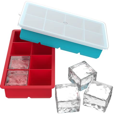 Vremi Large Silicone Ice Cube Trays - 2 Pack 8 Square Cubes per Tray Ideal for Whiskey ...