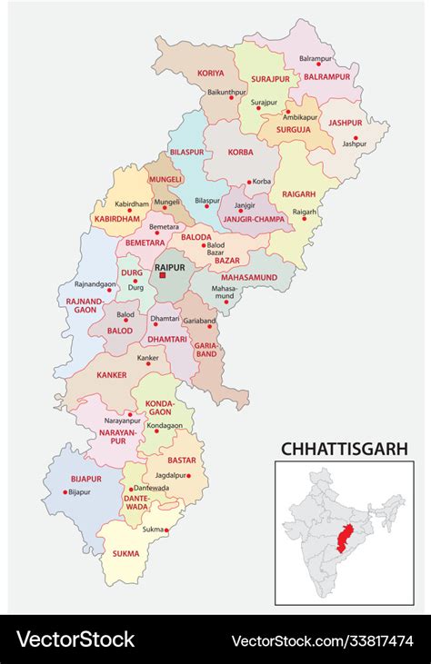 Administrative map chhattisgarh india Royalty Free Vector