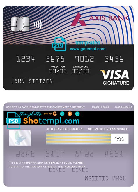 editable template, India Axis bank visa signature card, fully editable template in PSD format ...