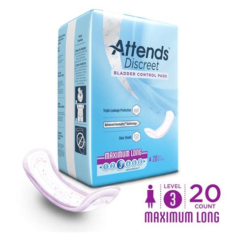 Attends Discreet Women's Maximum Long Bladder Control Pads, 20 Pads, Adult Incontinence Care ...