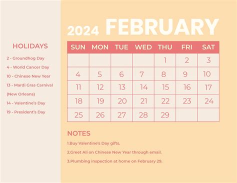 2024 February Calendar With Holidays - Bamby Carline