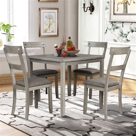 Veryke Industrial 5-Piece Dining Table Sets, Country Style Wooden Kitchen Table and 4 Chairs for ...