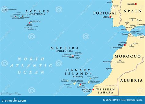 Azores, Madeira, and Canary Islands, Autonomous Regions, Political Map Stock Vector ...