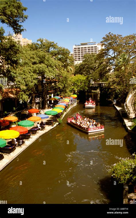 Texas San Antonio The Riverwalk with boats and river Stock Photo - Alamy