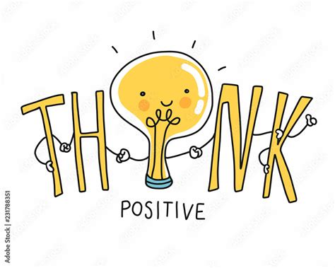 Think positive lightbulb cartoon doodle vector illustration Stock ...