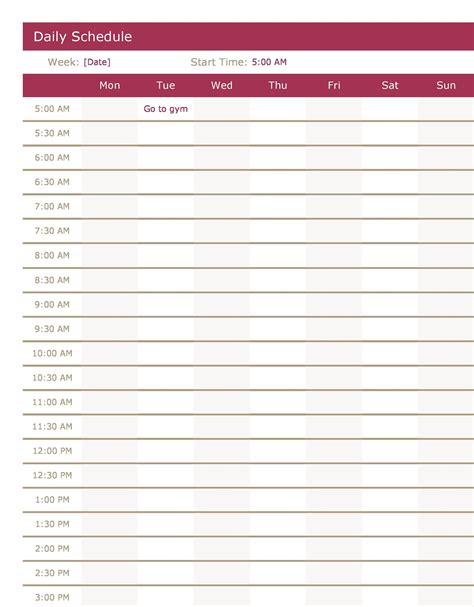 Blank Schedule Printable 30 Minute 24 Hour - Example Calendar Printable