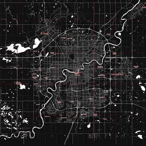 Edmonton Canada Map Vector City Plan Low Detailed (simple black) Street ...