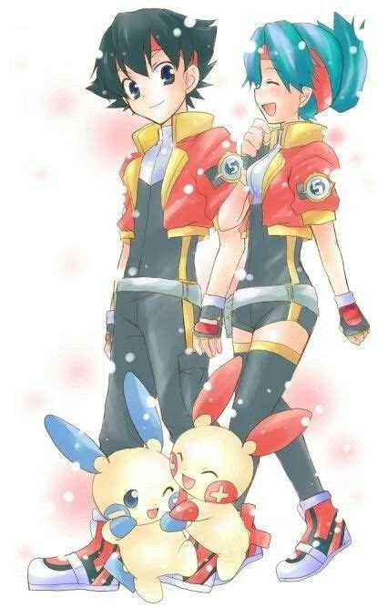 Lunick and Solana with Plusle and Minun | Anime, Pokemon, Pokemon couples