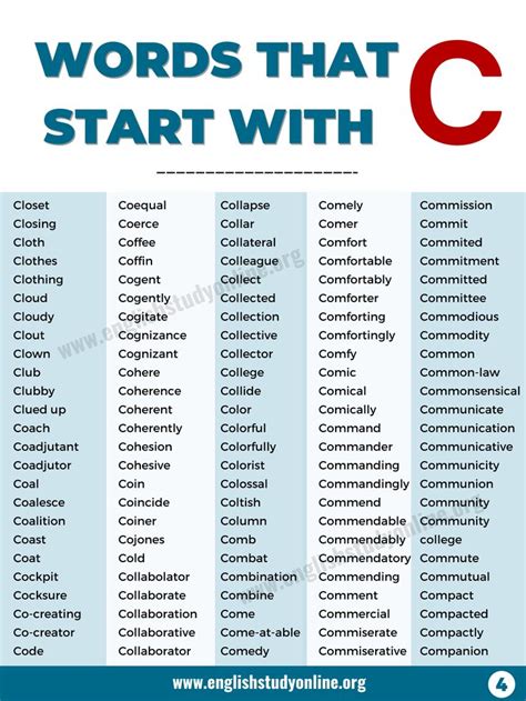 A Big List of 900+ Words That Start with C | C Words | 12 letter words, Words, English study