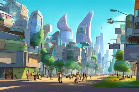 Hightech City Concept Art of a Building in Zootopia Style · Creative Fabrica