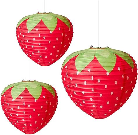 NOGIS 3pcs Strawberry Paper Lantern, Fruit Themed Strawberry Party Supplies Cute Hanging ...