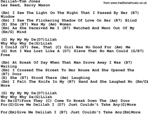 Country Music:Delilah-Tom Jones Lyrics and Chords