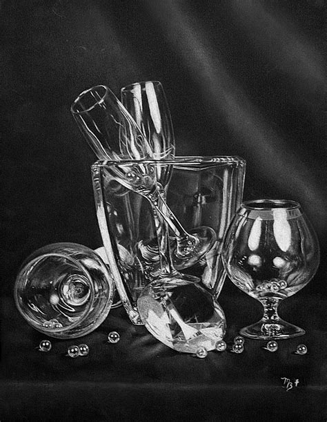 Art, Charcoal, Drawing, Glass, ,Crystal, Photo, Realism, Black, White ...