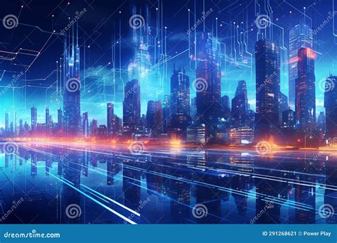 Futuristic City at Night with Glowing Lights and Cyberspace Stock Image ...