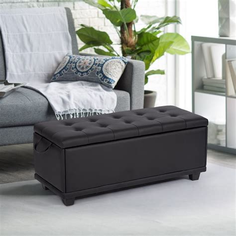 Ottoman Bench Storage Bedroom Bench Footrest Upholstered Tufted 42" Large Black Rectangular ...