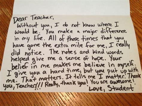 The Thank You Note You May Never Get | Message for teacher, Teacher appreciation quotes, Letter ...