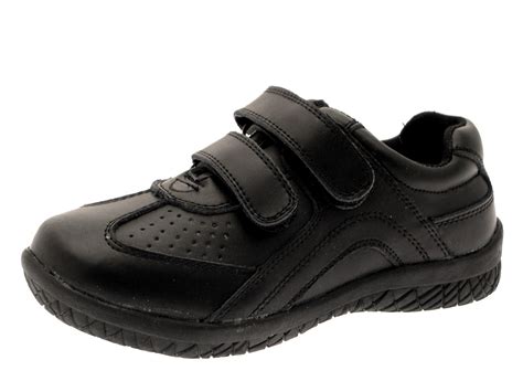 Kids Boys Black Leather School Shoes Velcro Smart Formal Trainers Size ...