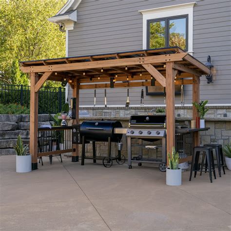 Backyard Discovery Saxony Wooden Grill Gazebo, Insulated Steel Roof, Cook Station, Barbeque ...