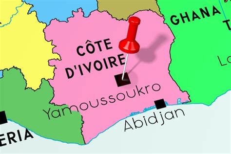 Premium Photo | Cote d'ivoire yamoussoukro capital city pinned on political map