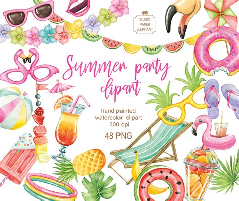 Summer Party Clipart Pool Party Clipart Beach Party Clipart - Etsy