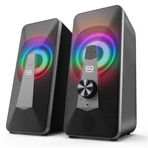 ELEGIANT LED Computer Speaker, 2.0 Stereo Volume Control USB Speakers with Digital Sound, 3.5mm ...