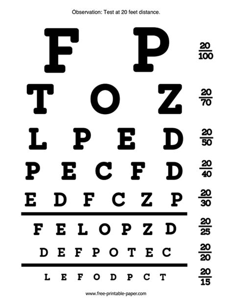 Handheld Snellen Chart Printable