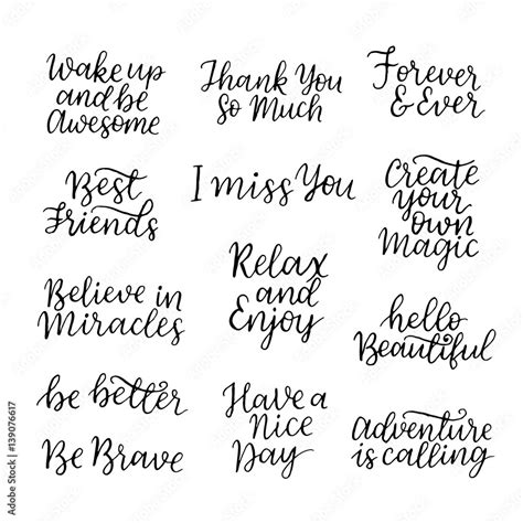 Lettering quotes set motivation for life and happiness. Calligraphy ...